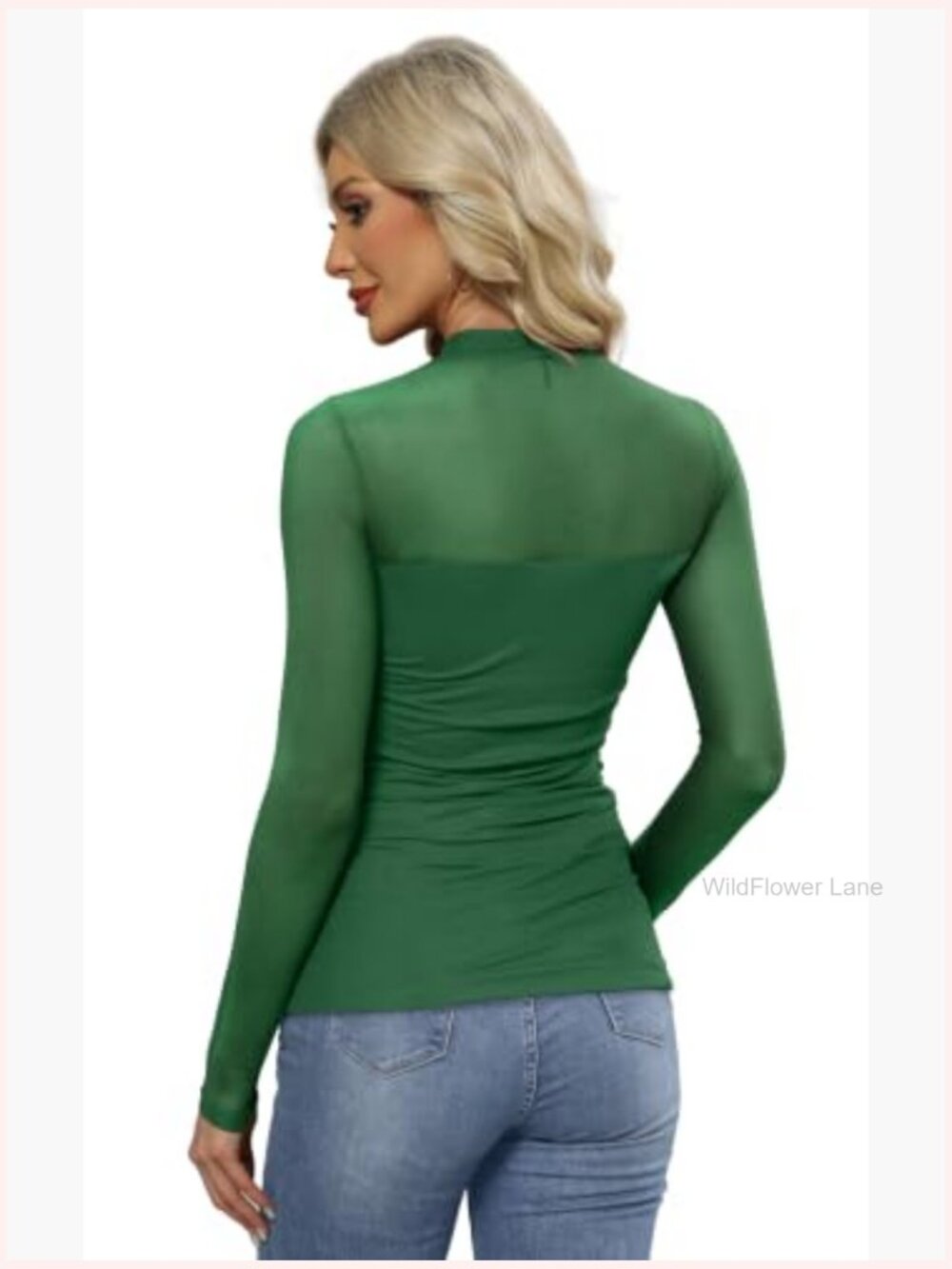 Sexy Mesh Long Sleeve Turtleneck Sheer Ruched Going Out Top Blouse - Picture 5 of 5